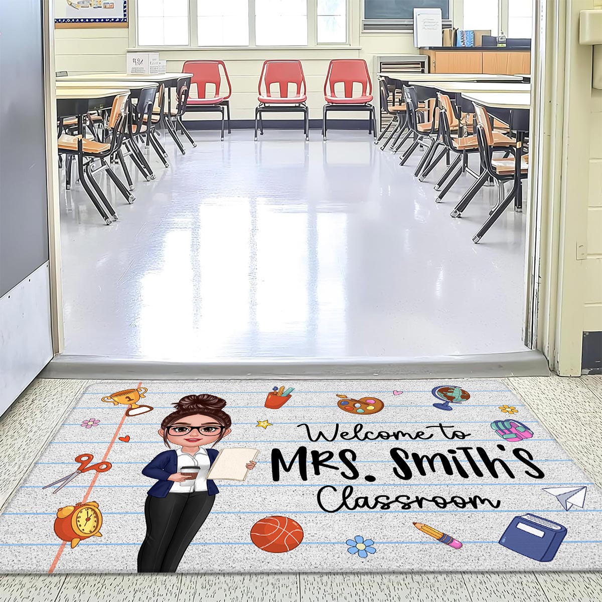 Teacher Notebook Pattern And Things Welcome To Classroom Personalized Doormat