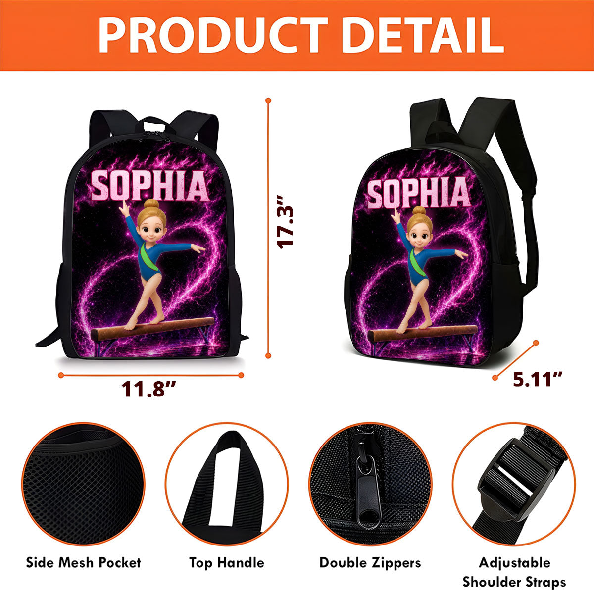 Gymnastic Trendy Design Backpack for Girls - Personalized Backpack - Back to School Gift for Daughter, Granddaughter