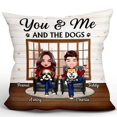 Doll Couple Sitting With Dogs In House Personalized Pillow (Insert Included)