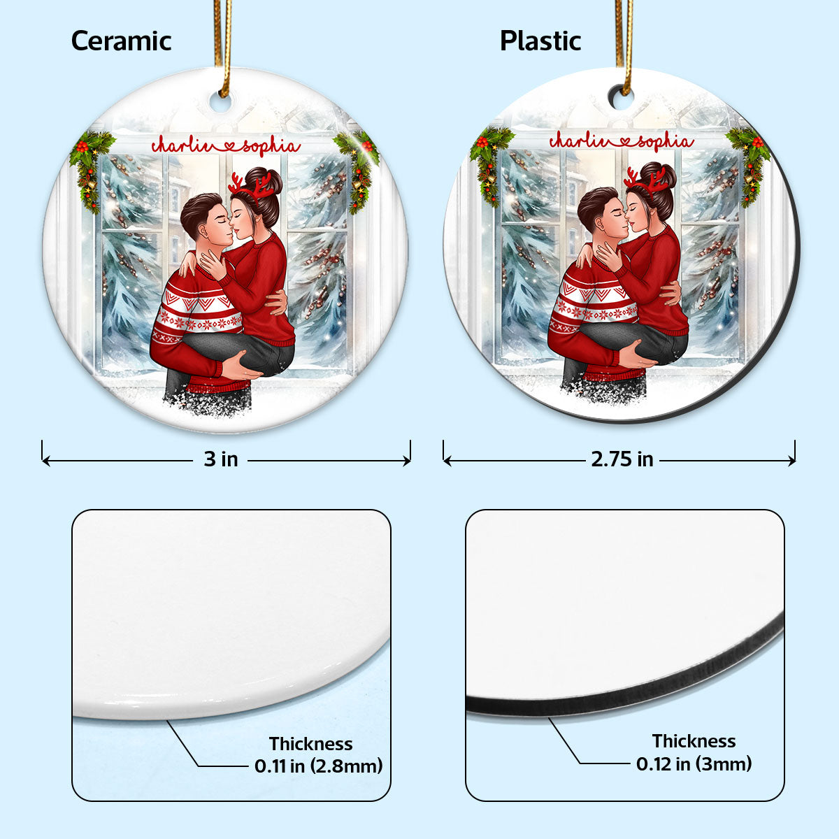 Christmas Couple Holding Kissing Window Personalized Circle Ornament