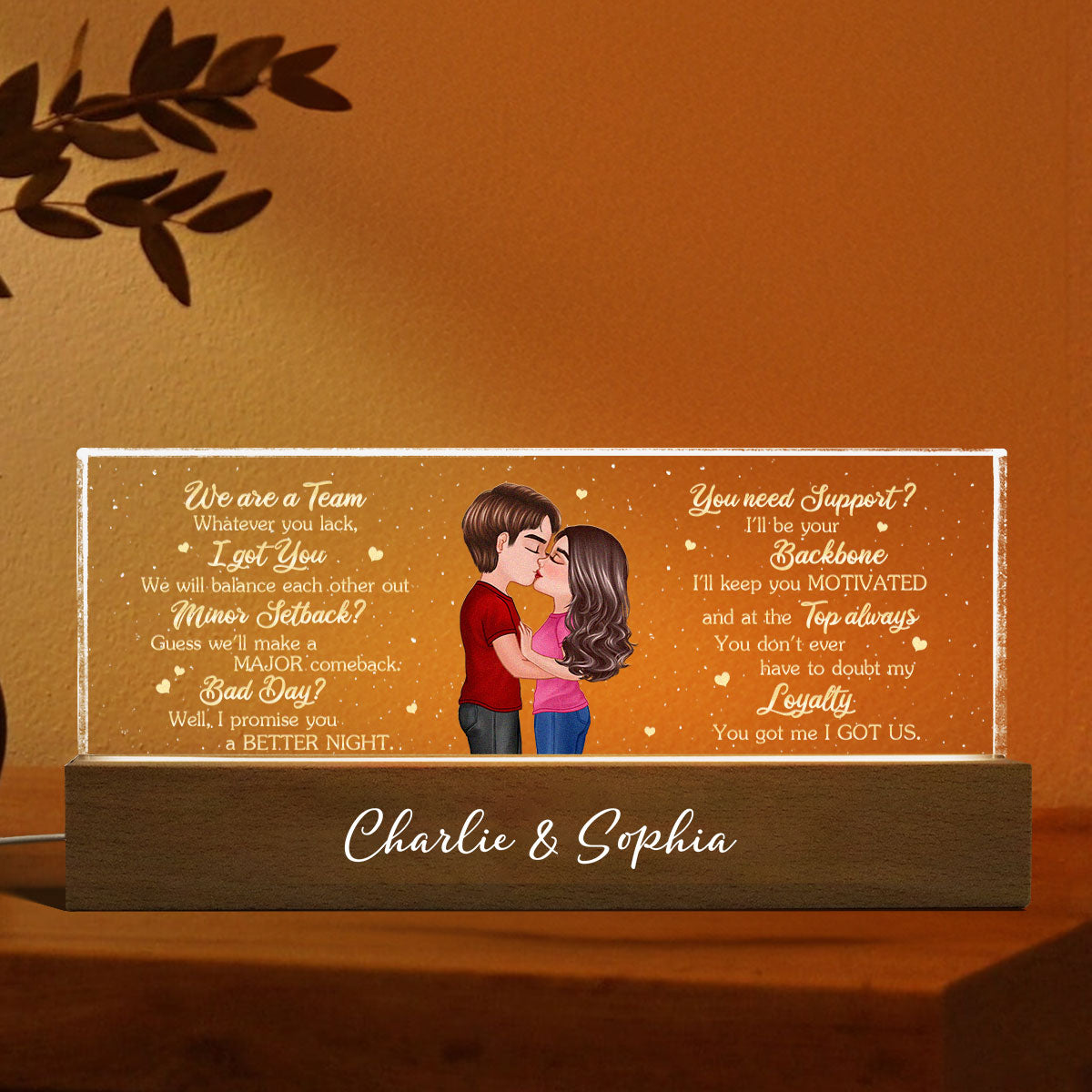 Personalized Acrylic Block LED Night Light, Couple Kissing Romatic Messages,  Gift, Anniversary Gift for Him for Her