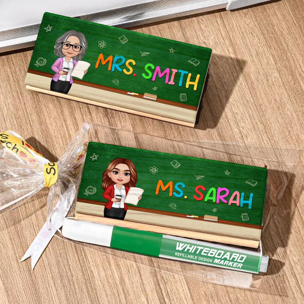 Doll Teacher Green Board Personalized Chalkboard/Whiteboard Eraser with Marker, Teacher Appreciation Gift, Back To School Gift