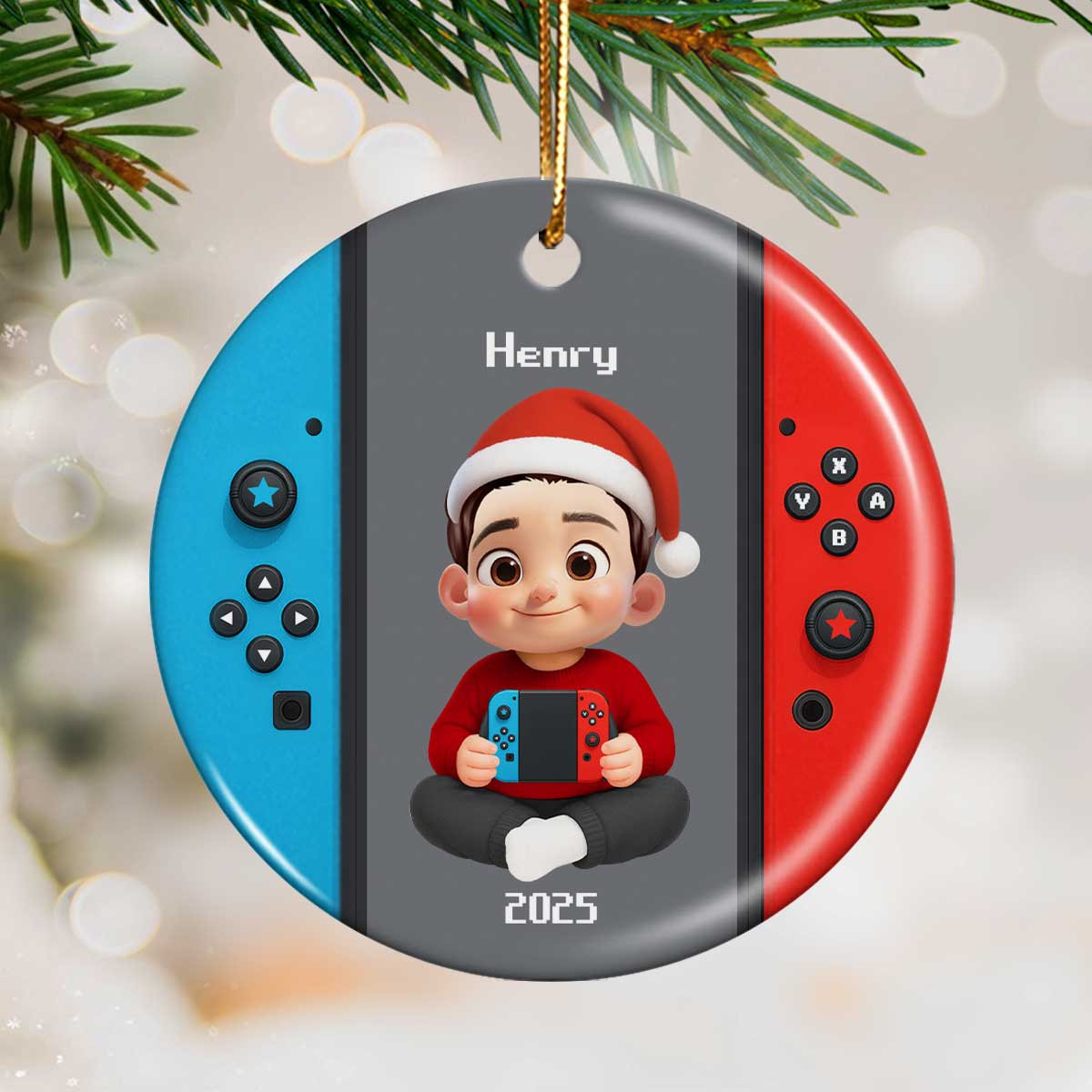 Christmas Gamer - Personalized Ceramic Ornament - Gift for Boys Girls Kids