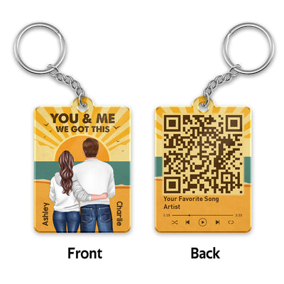 Retro Beach Couple Back View Favorite Song QR Code Personalized Acrylic Keychain
