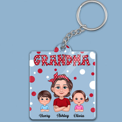 Polka Dot Pretty Grandma Grandkids Personalized Acrylic Keychain