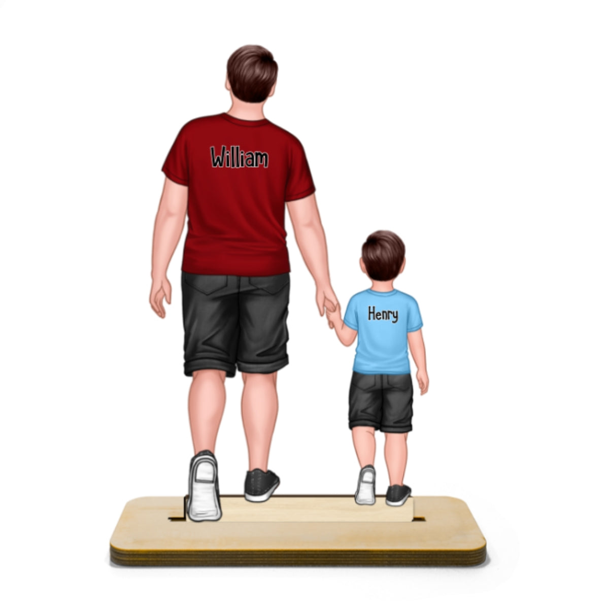 Dad & Kids Walking Back View Gift For Dad Personalized Standing Wooden Plaque