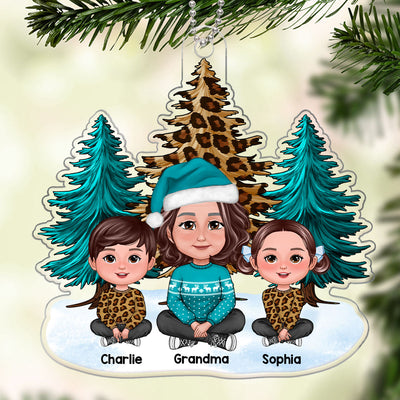 Teal And Leopard Grandma Grandkids Christmas Gift Personalized Acrylic Ornament