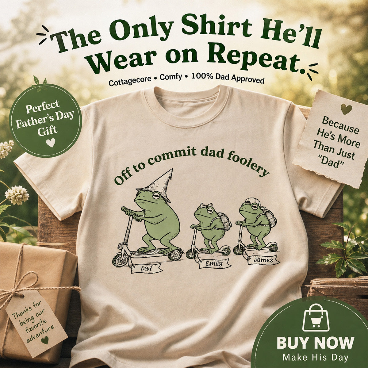 Off To Commit Dad Foolery Cottagecore Frog Dad & Kids - Personalized Shirt - Funny Father's Day Shirt For Husband