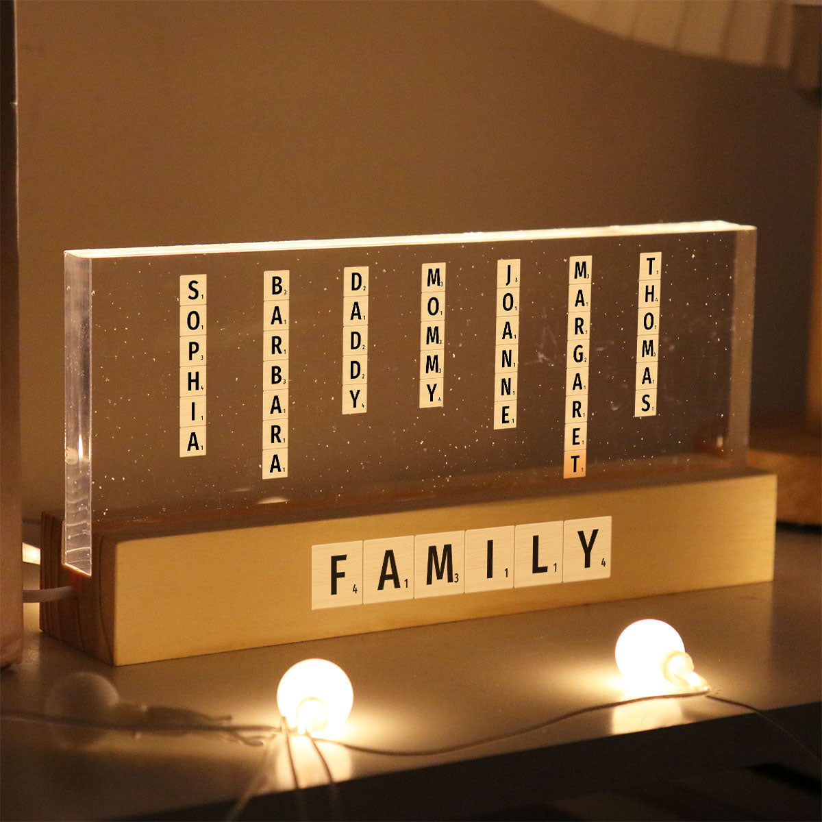 Family Friends Grandma Puzzle Words Personalized Acrylic Block LED Night Light