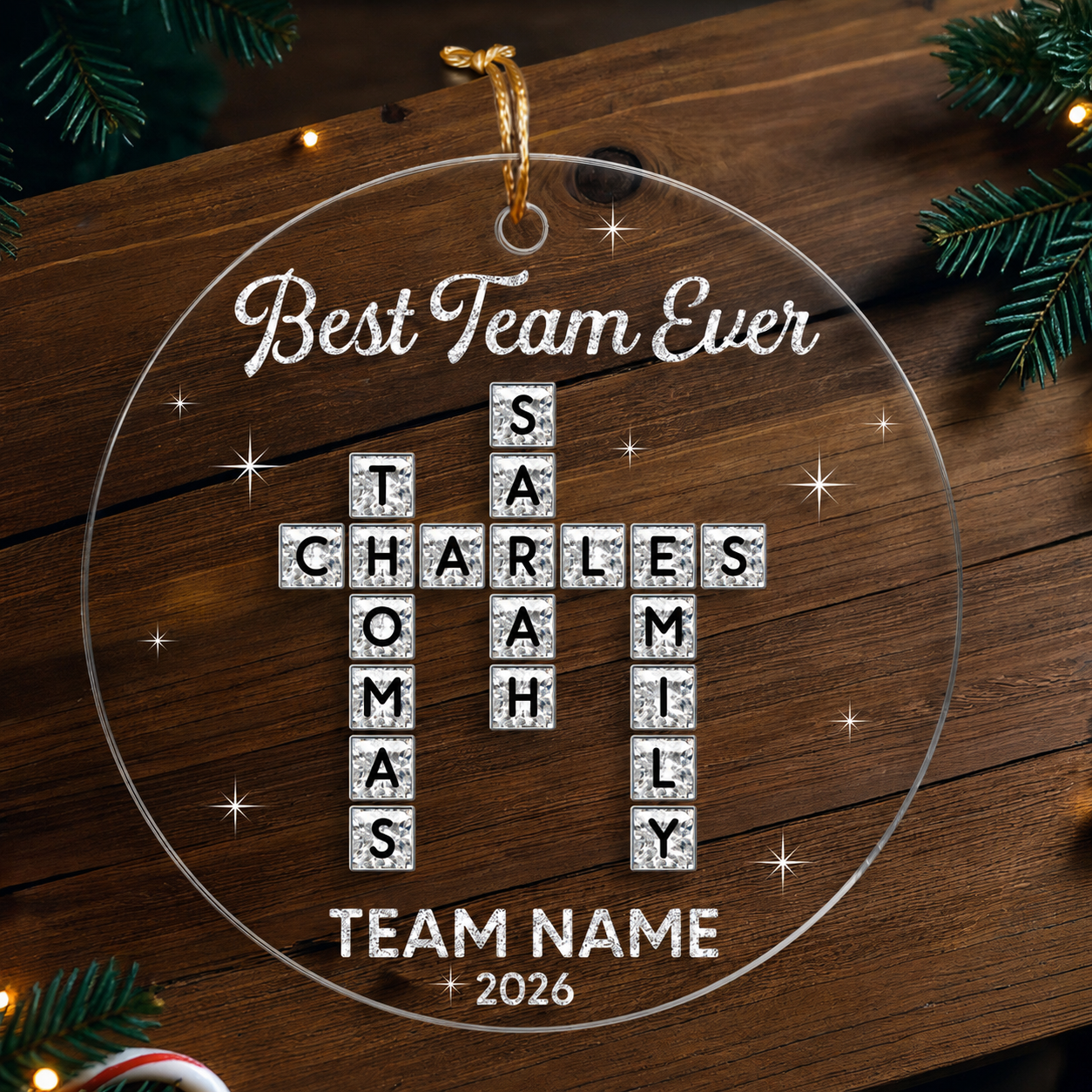 Best Team Ever Shining Effect Crossword Puzzle - Personalized Acrylic Ornament - Coworkers, Colleagues Gift Exchange