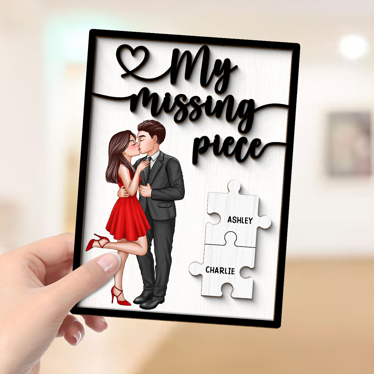 My Missing Piece Elegant Couple Valentine‘s Day Gift For Her Gift For Him Personalized 2-Layer Wooden Plaque