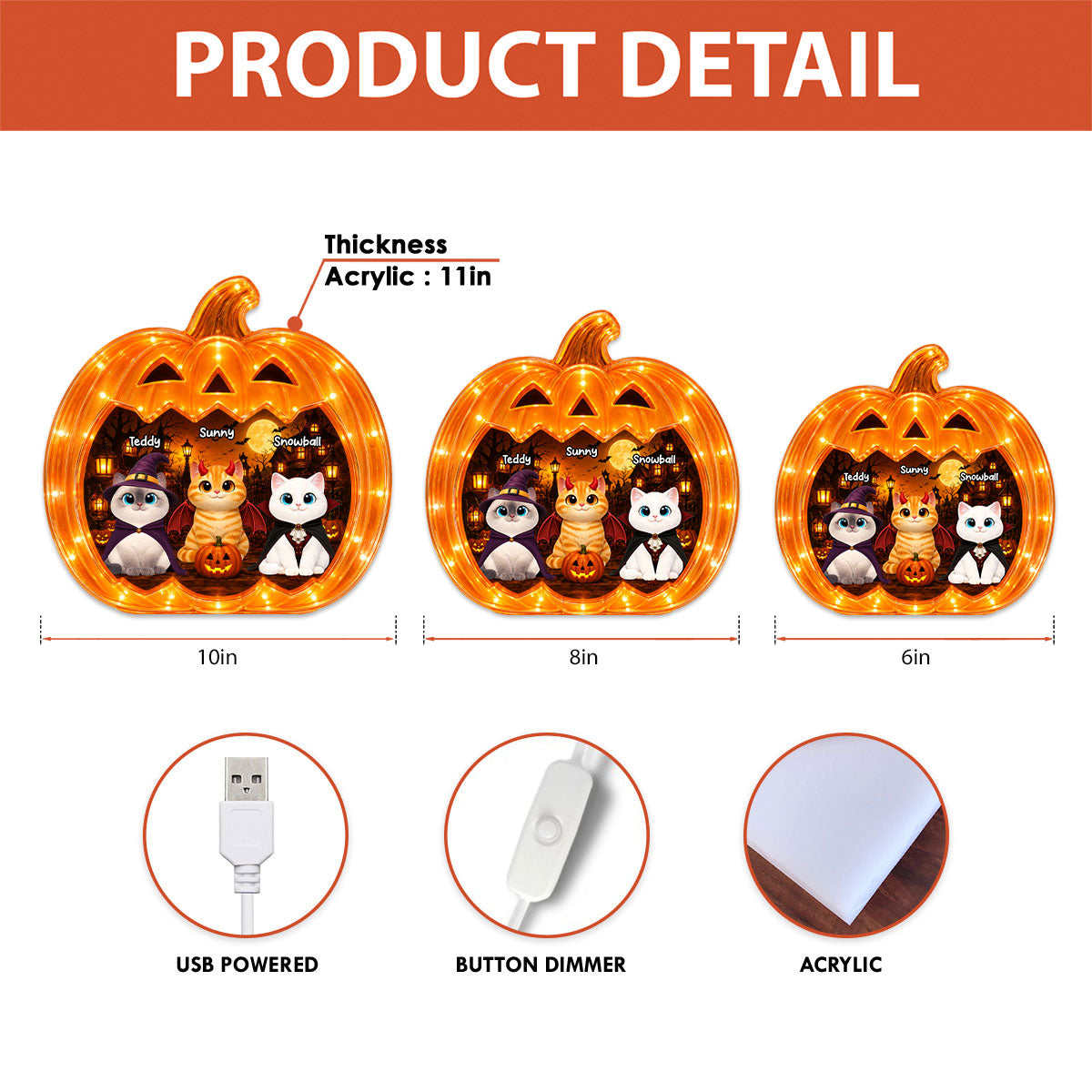 Spooky Halloween Pumpkin Cats - Personalized Light Box - Halloween Decor For Cat Lovers
