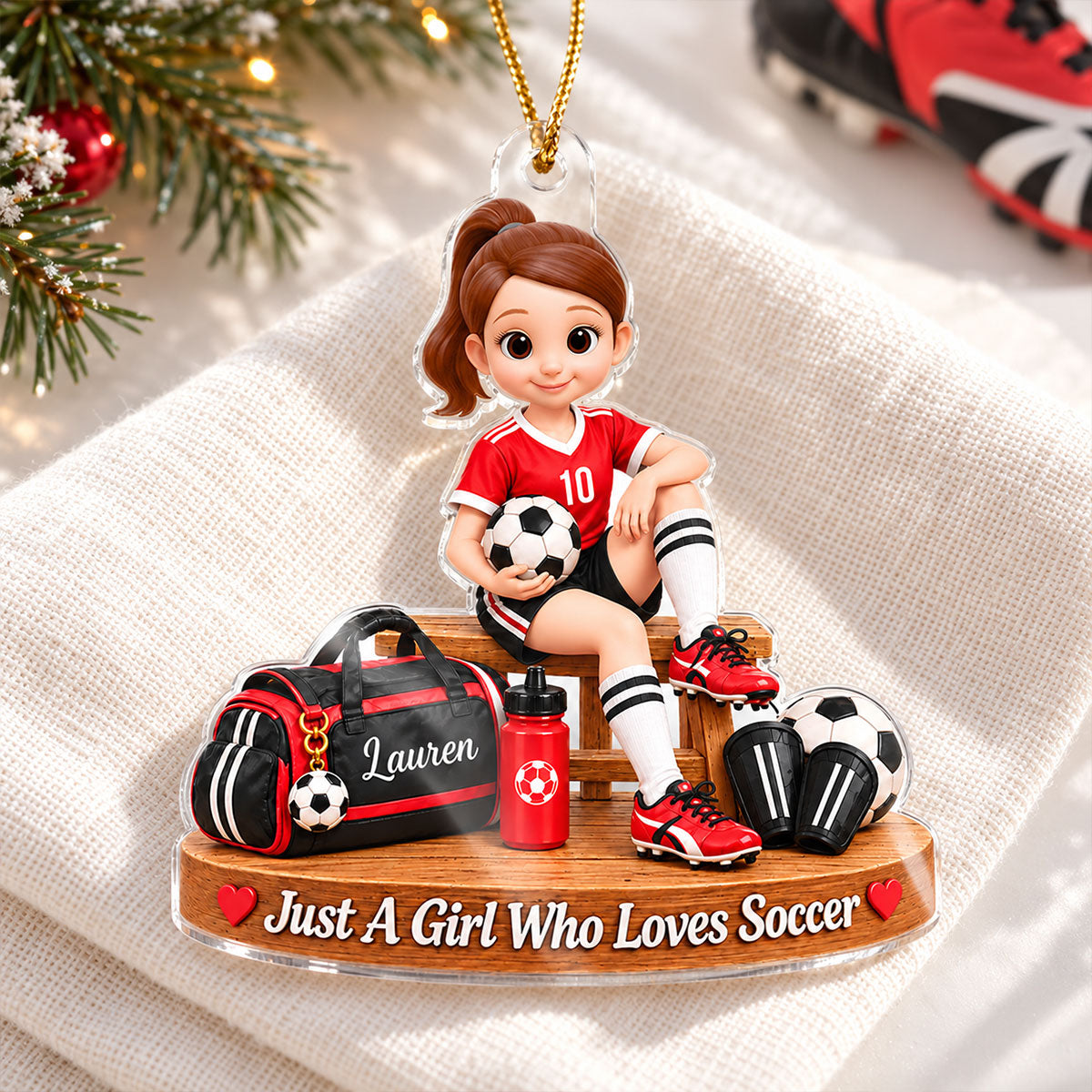 Just a Girl Who Loves Soccer - Personalized Acrylic Ornament - Christmas Gift for Daughter, Granddaughter, Niece