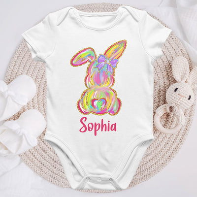 Brushstroke Bunny Easter Personalized Baby Onesie Baby Shirt - Custom Baby Name