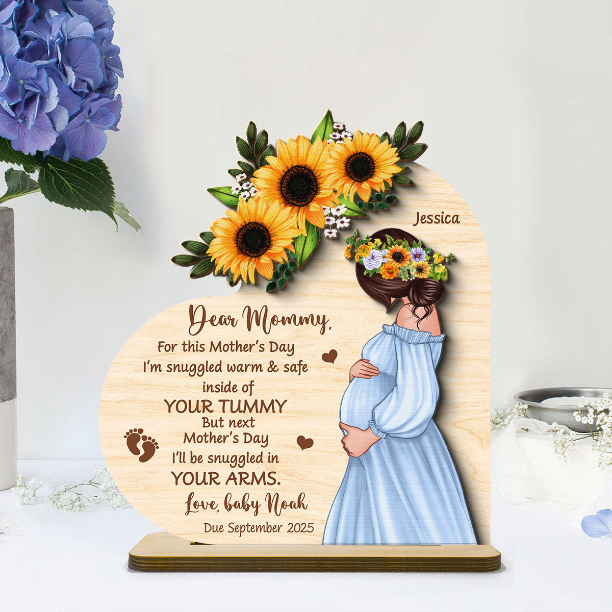 Personalized Pregnant Mom Baby Bump Wooden Plaque, Pregnancy Announcement, Expecting Parents, Gift for Mom