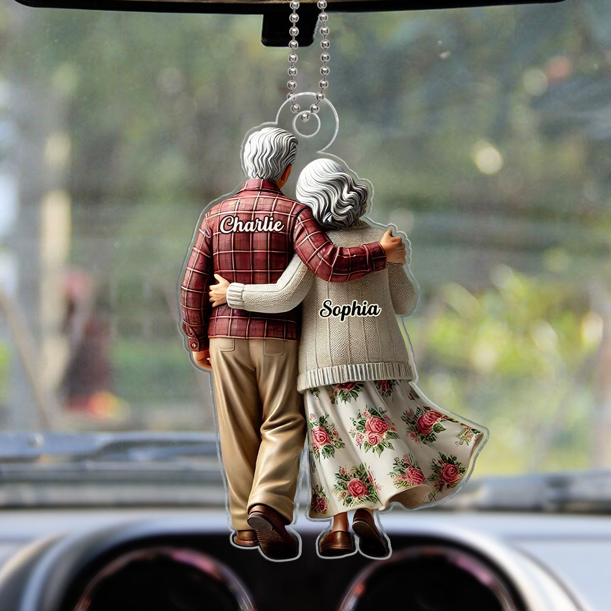 3D Effect Old Couple Walking Together Personalized Car Hanger Ornament, Heartfelt Gift For Couple, For Him, For Her, Husband, Wife