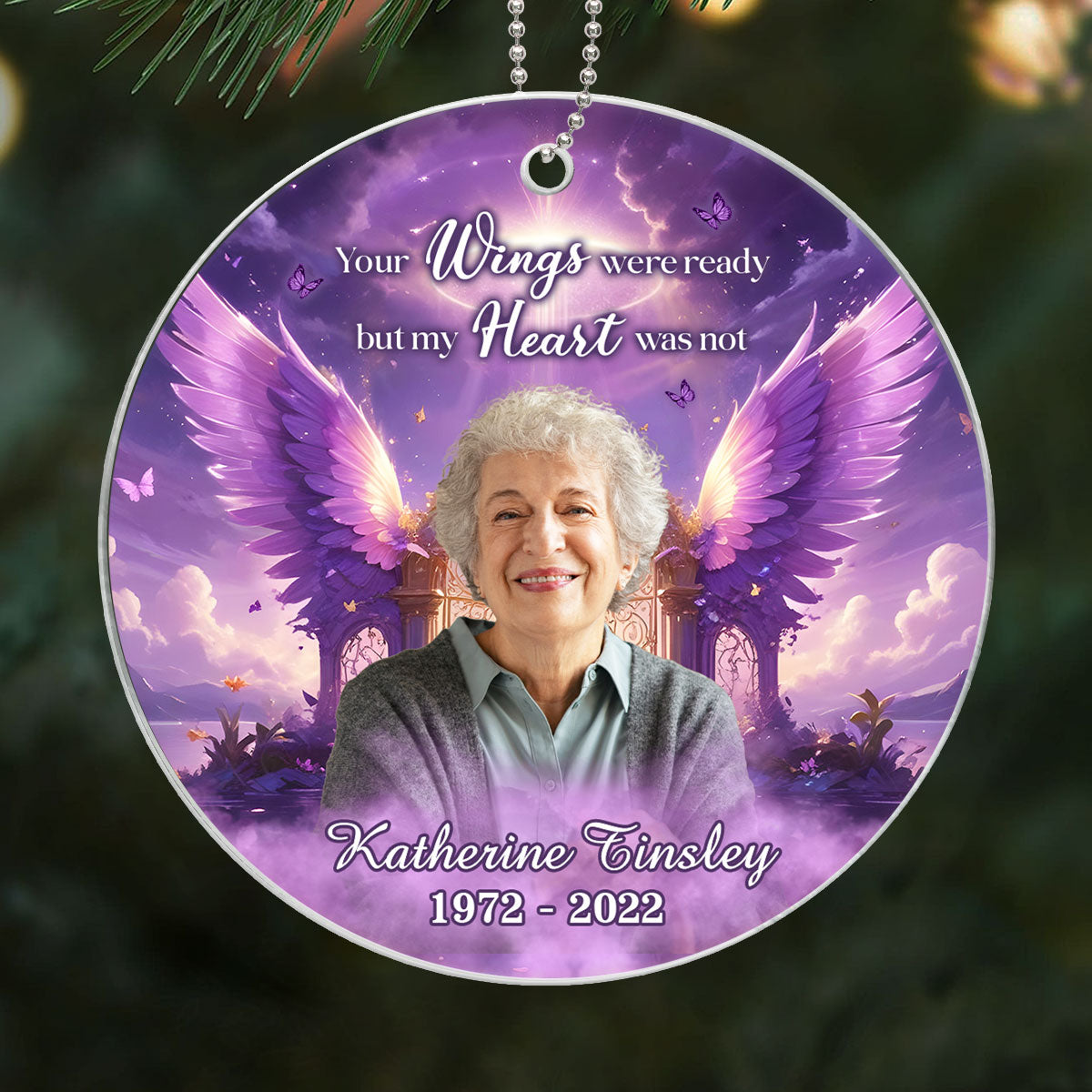 Purple Sky Your Wings Were Ready Memorial Photo Inserted Personalized Acrylic Ornament