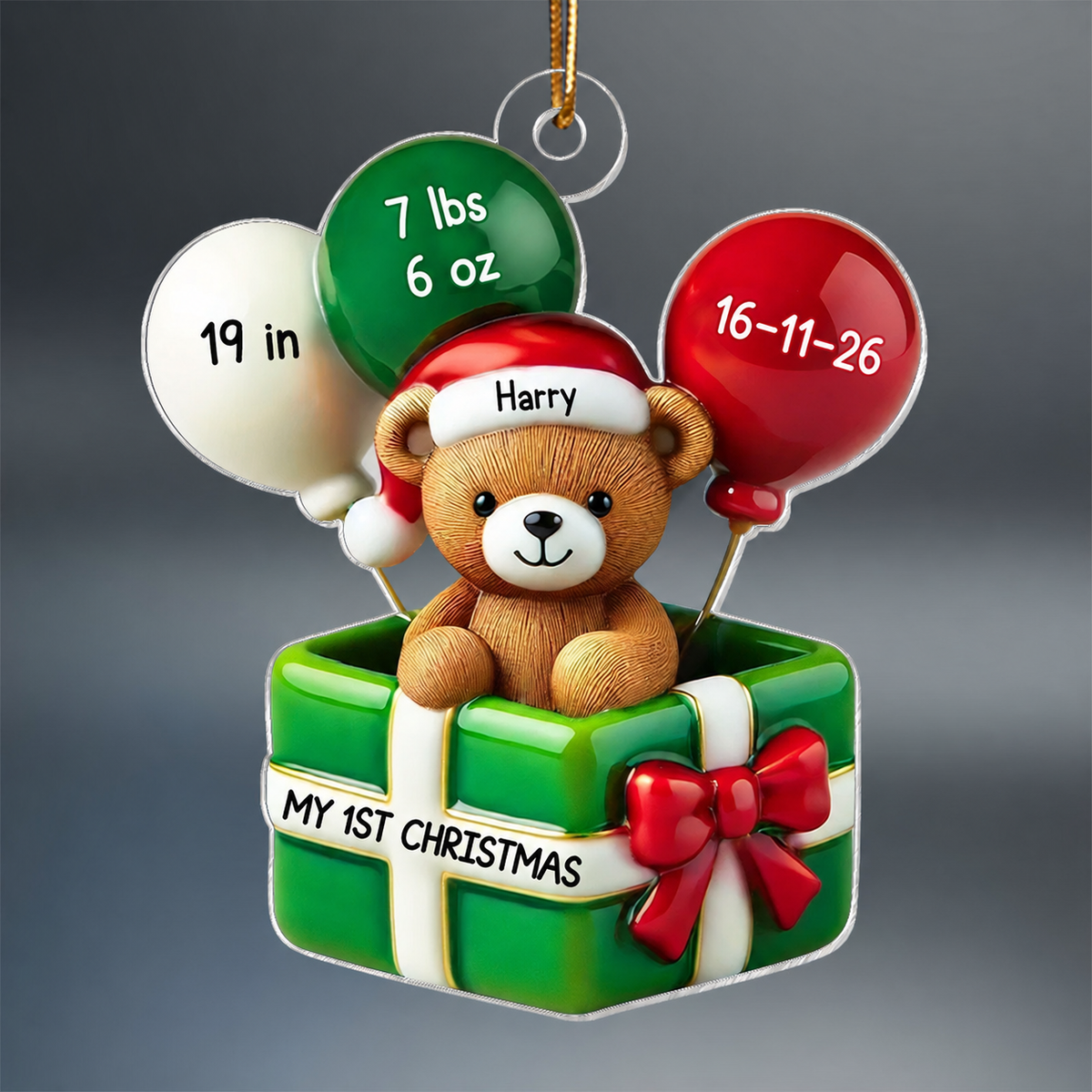 3D Effect Teddy Bear Baby First Christmas Personalized Acrylic Ornament, Newborn Christmas Gift