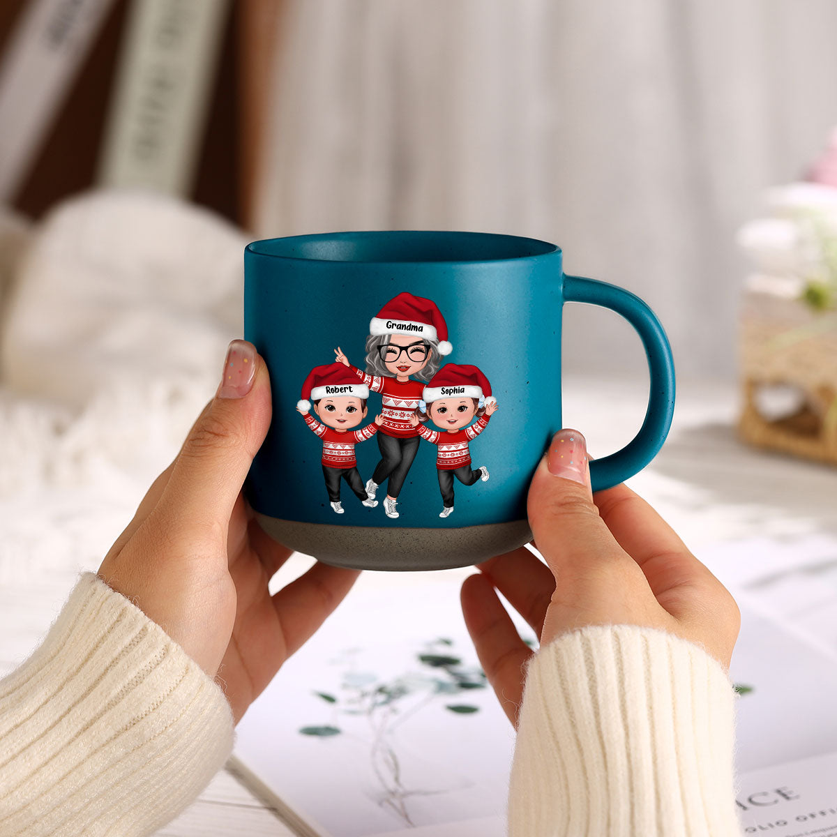 Happy Christmas Grandma Grandkids Personalized Pottery Mug