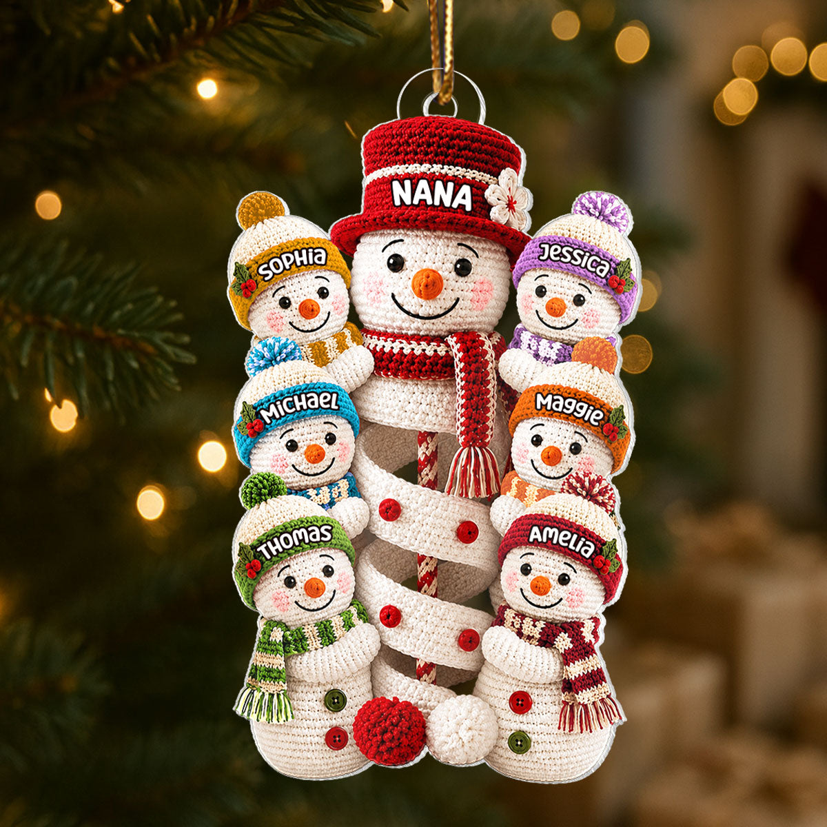 Cute Snowman Grandma & Grandkids - Personalized Acrylic Ornament - Christmas Gift for Grandma, Graddaughter, Grandson