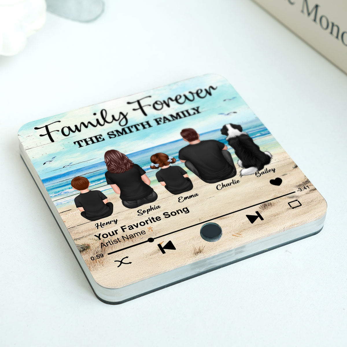 Family Beach Landscape Personalized Music Fridge Magnet, Heartfelt Gift For Family
