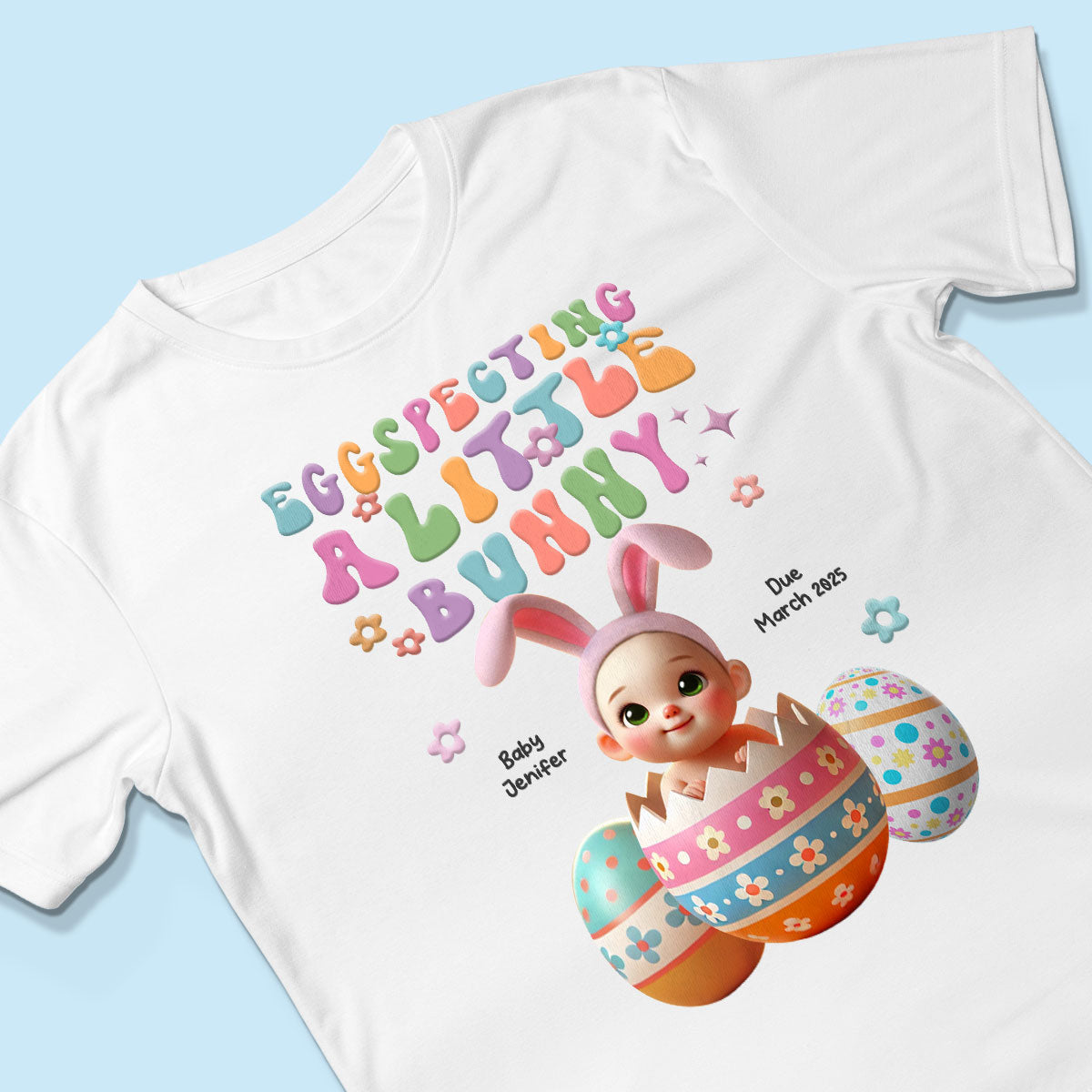 Eggspecting A Little Bunny Personalized Shirt, Easter Pregnancy Announcement, Easter Maternity Expecting Gift for Mom