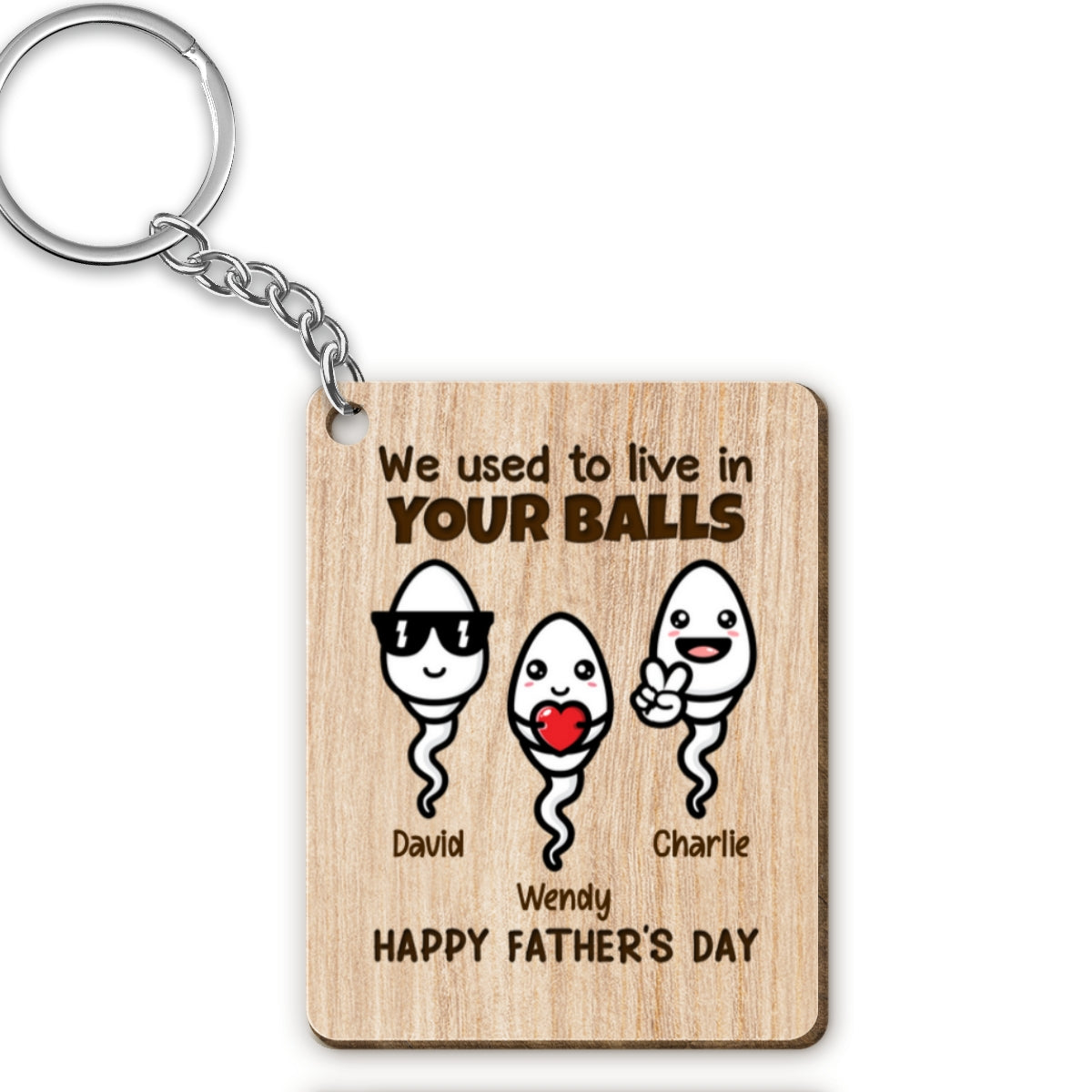 Little Cute Kids Happy Father‘s Day Funny Gift For Dad Personalized Wooden Keychain