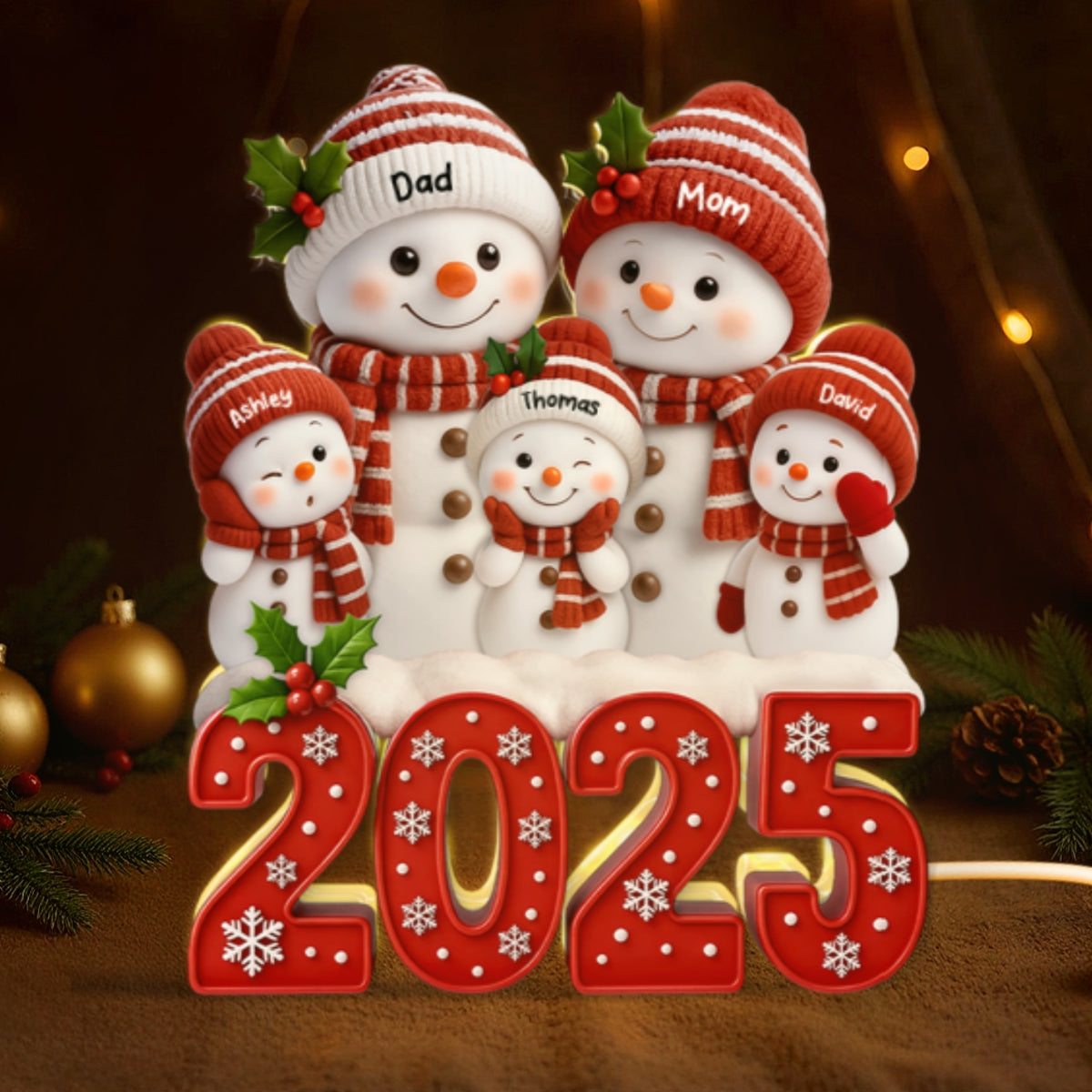 Family Snowman 2025 Togetherness - Personalized Light Box - Cutest Design with 3D Effect - Christmas Gift for Husband, Wife, Christmas Decor