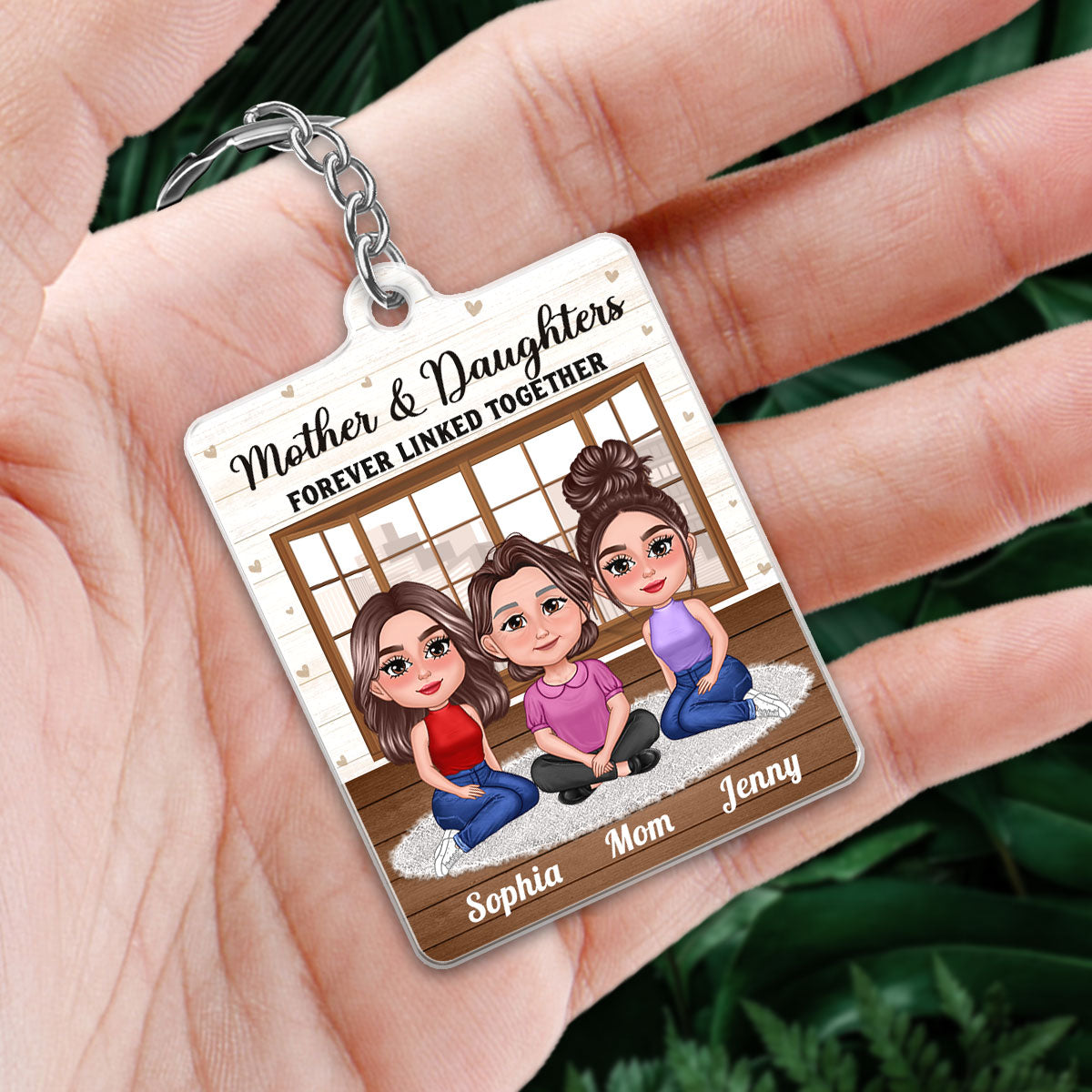 Pretty Doll Mother Daughter Window Personalized Acrylic Keychain