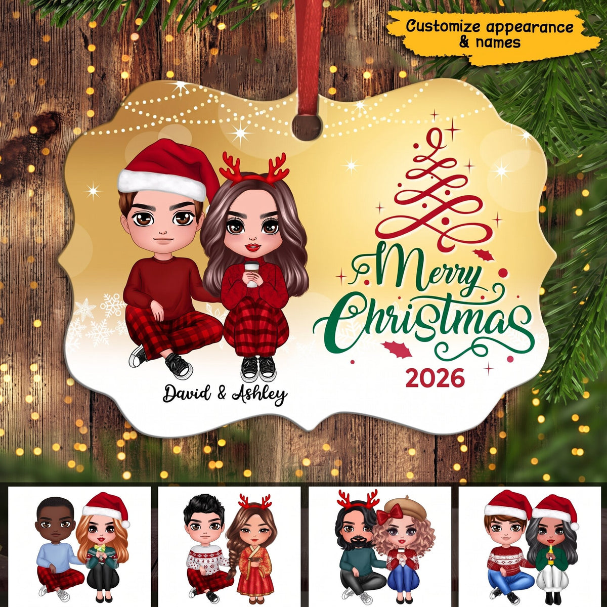 Merry Christmas Doll Couple Personalized Christmas Ornament