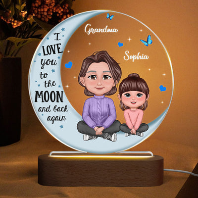 Grandma Grandkid Crossed Legs Blue Moon Personalized Circle Plaque With LED Night Light