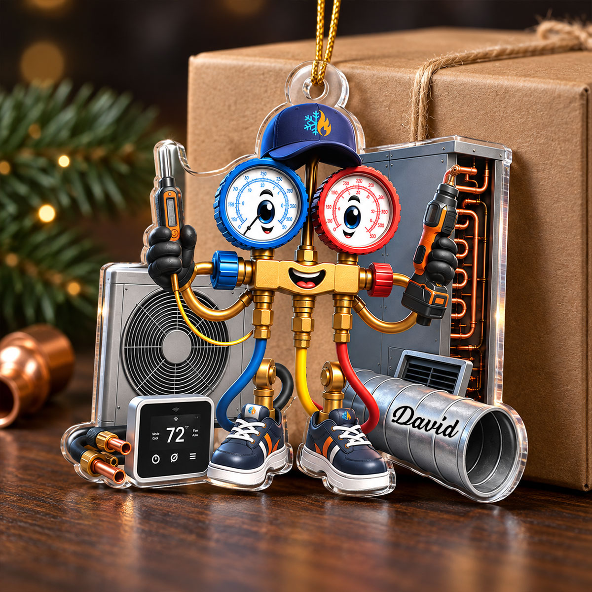 Christmas HVAC Unit - Personalized Acrylic Ornament, Custom AC Technician Gift, Funny Electrician Holiday Decor