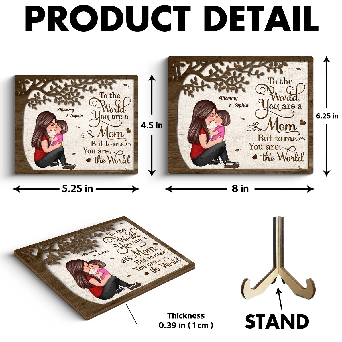 Grandma Mom Kid Sitting Under Tree Personalized 2-layer Wooden Plaque