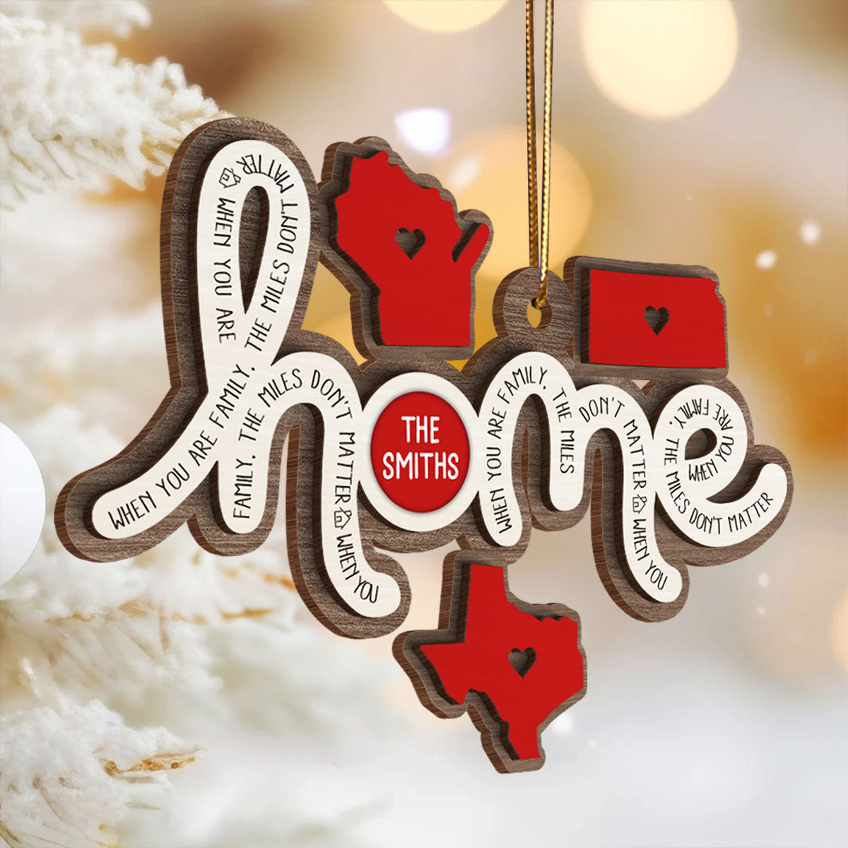 Togetherness Family Home Sweet Home Long Distance Relationship Personalized 2-Layer Wooden Ornament