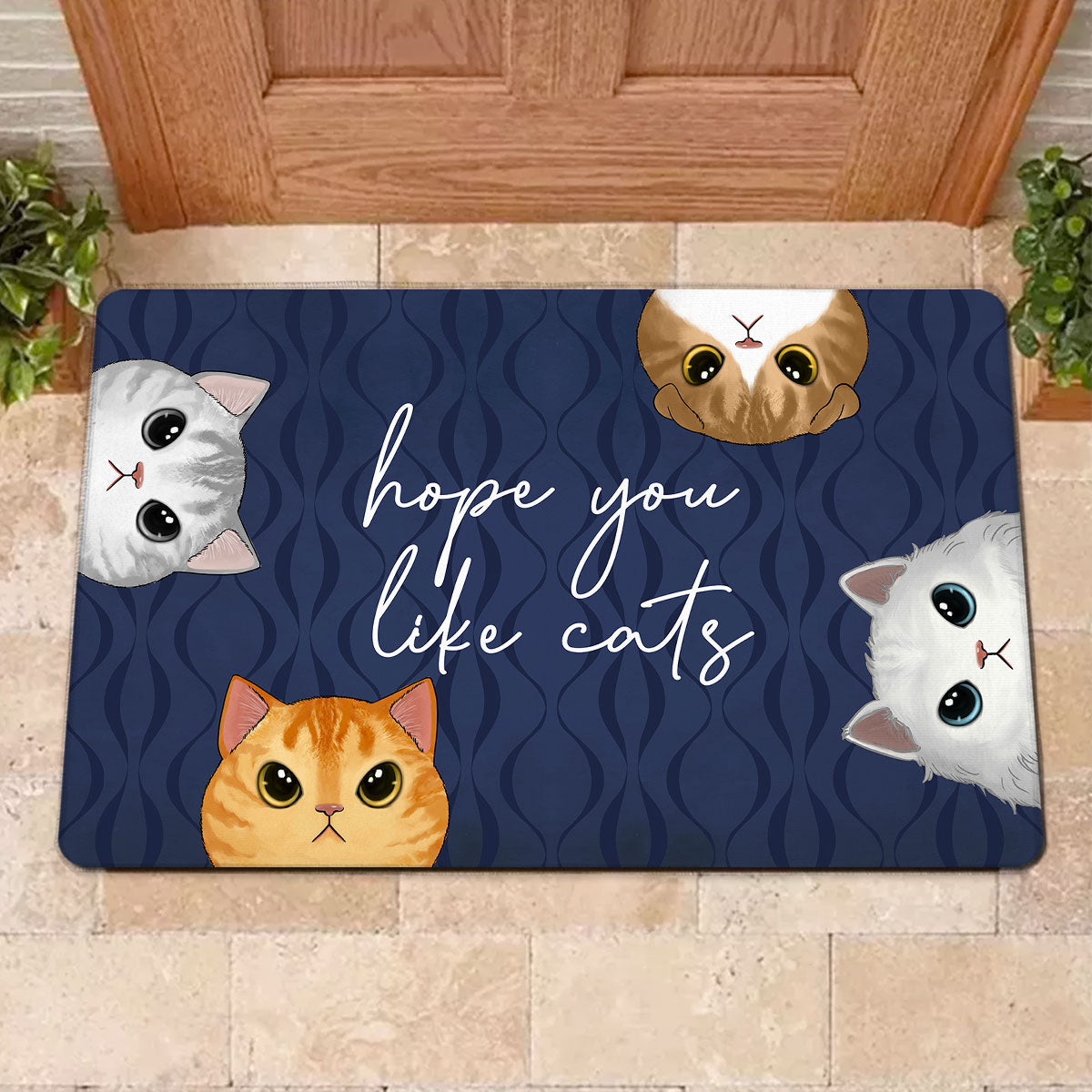 Hope You Like Cats Half Face Cat Personalized Doormat