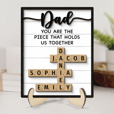 Dad You Are The Piece That Holds Us Together Crossword Puzzle Art Personalized 2-Layer Wooden Plaque