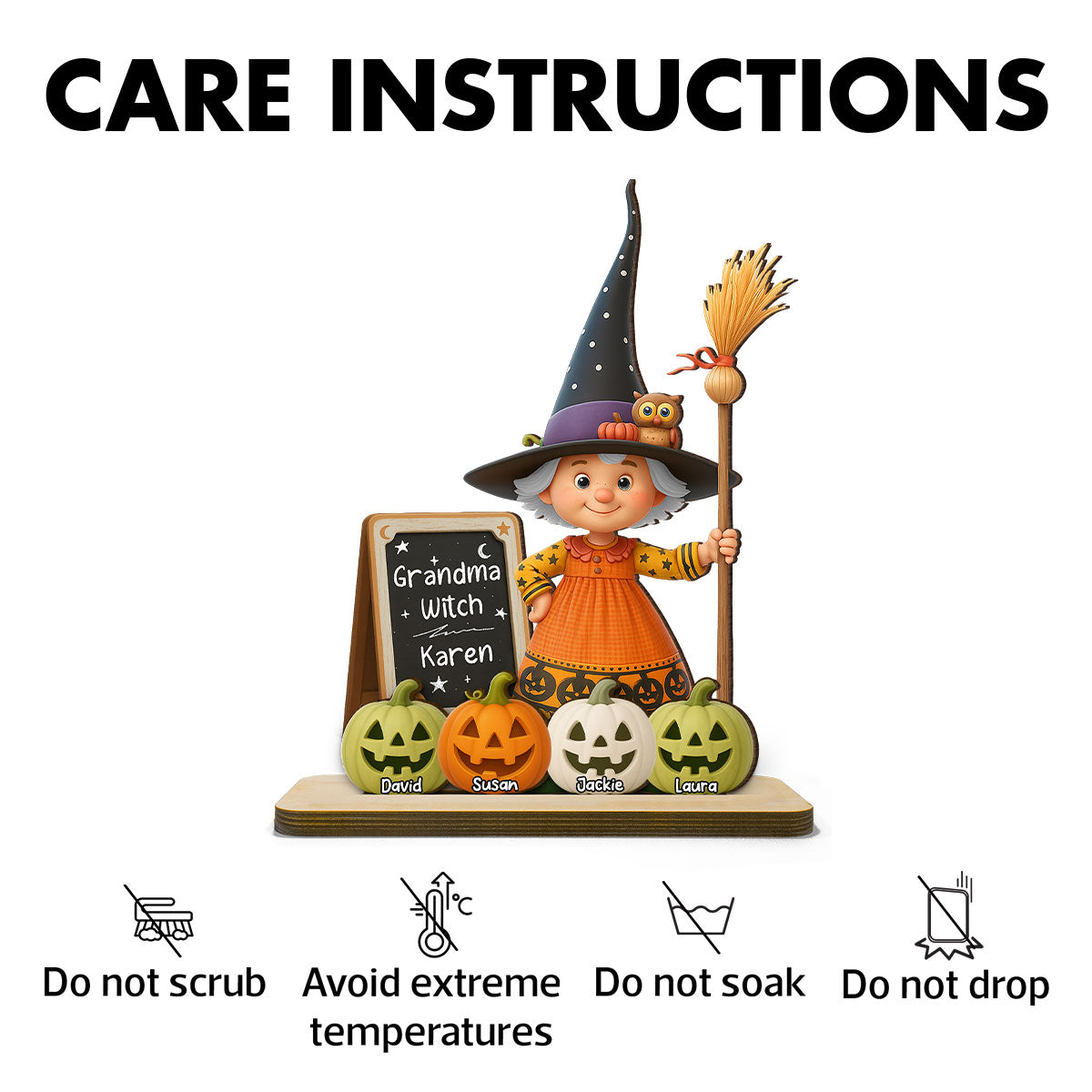 Grandma Witch Personalized Standing Wooden Plaque, Halloween Jack-o'-lantern Decor for Grandma