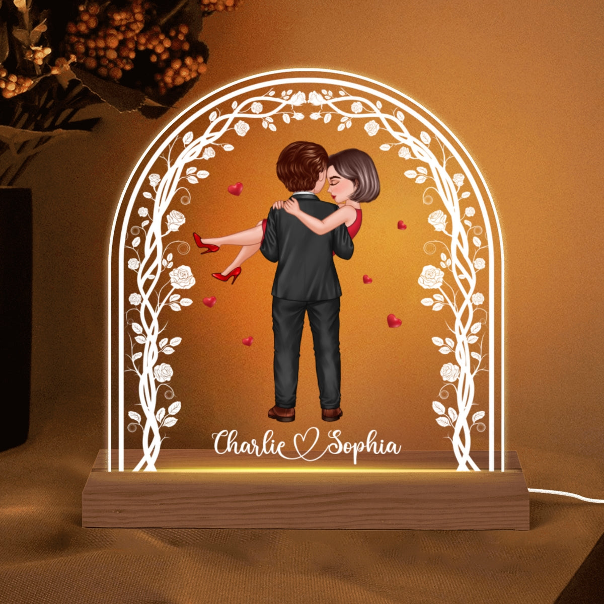Embracing Hugging Doll Couple Flower Gate Personalized Custom Shape LED