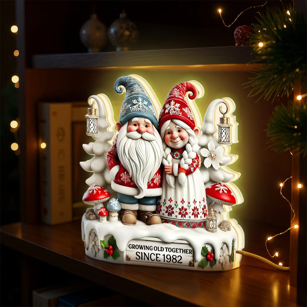 3D Effect Christmas Gnome Couple Growing Old Together - Personalized Light Box - Heartwarming Gift For Couple