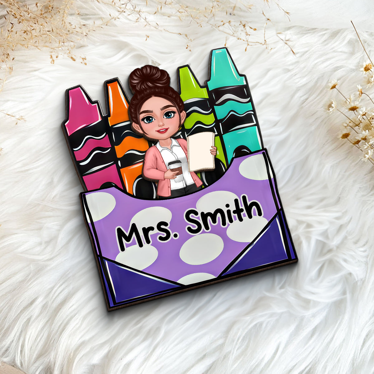 Teacher Crayon Box Personalized 2-Layer Wooden Plaque, Back To School Gift