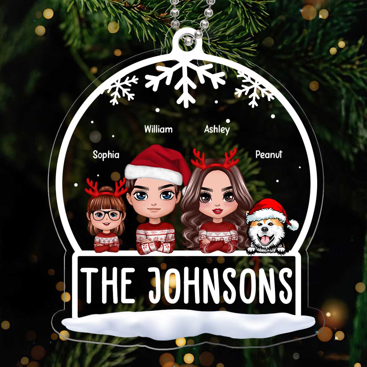 Family Peeking Snow Globe Personalized Acrylic Ornament