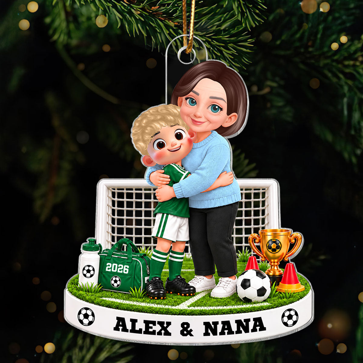Grandma Will Always Be Your Biggest Fan Soccer Kid Boy Girl Custom Name & Color - Personalized Acrylic Ornament - Christmas Gift For Soccer Players, Grandson, Son, Granddaughter, Daughter