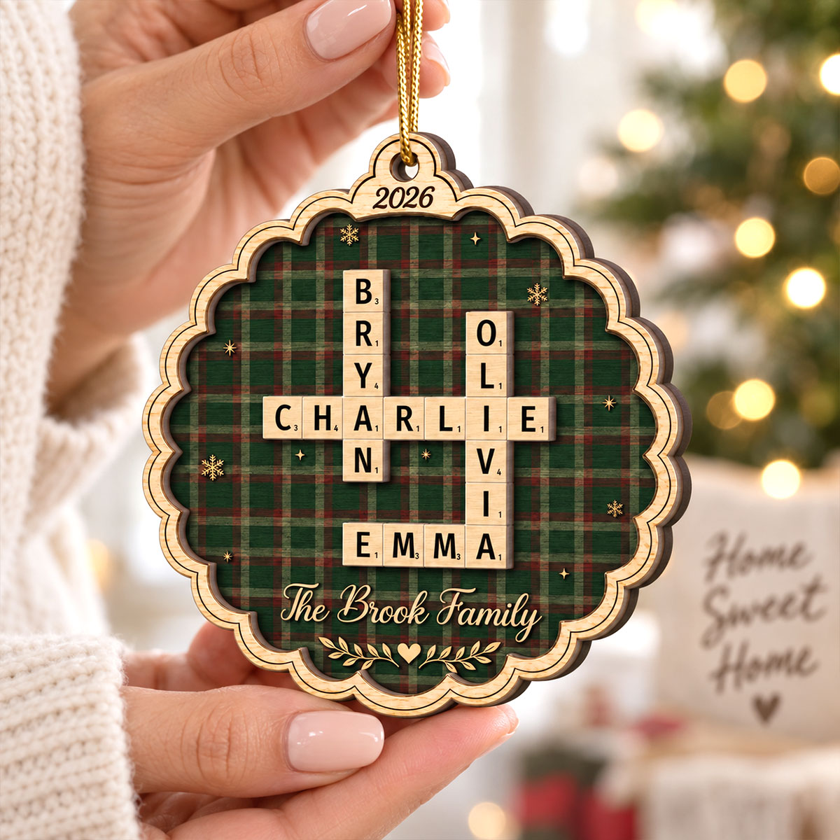 Name Puzzle Crossword Art - Personalized 2-Layer Wooden Ornament - Christmas Tree Decor For Grandparents, Family