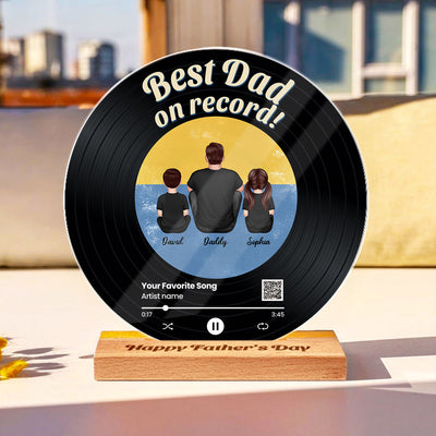 Retro Best Dad On Record Favorite Song Scannable QR Code Personalized Acrylic Record Plaque, Father's Day Gift For Dad