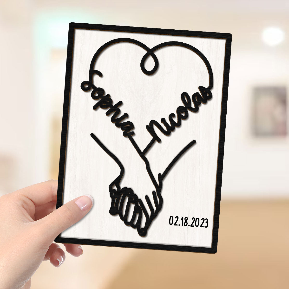 Couple Hand in Hand  Gift Anniversary Wedding Gift Personalized 2-Layer Wooden Plaque