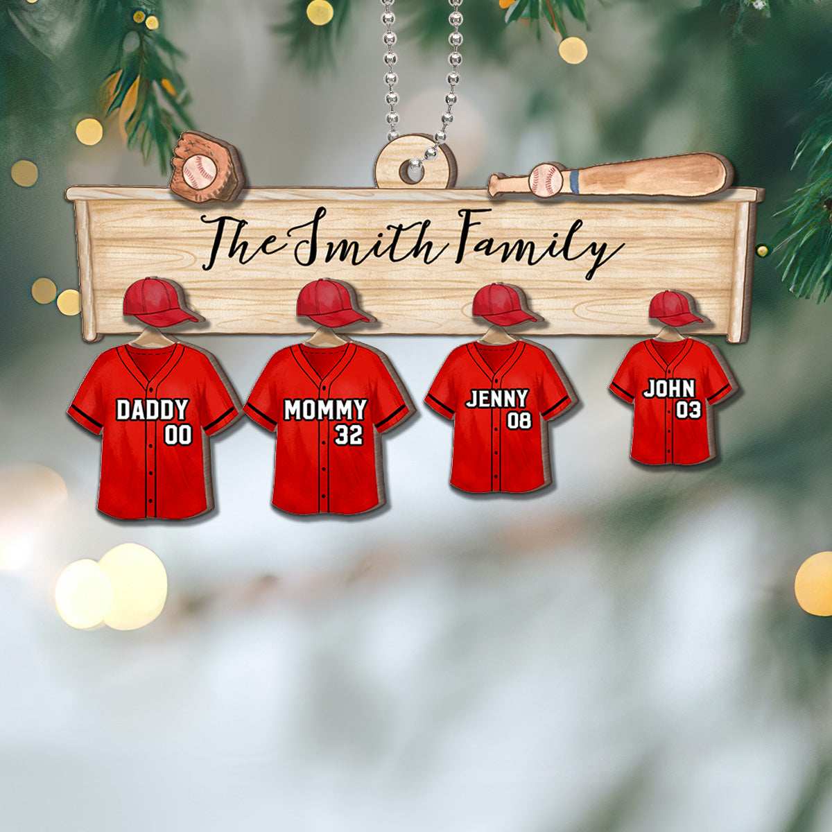 Baseball Jersey Team Family Personalized 2-Layer Wooden Ornament, Christmas Gift