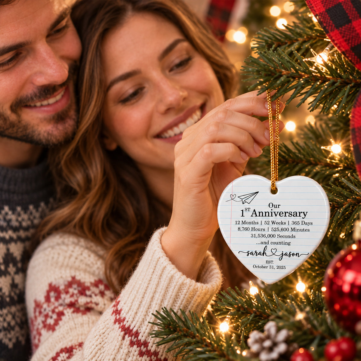 Our 1st Anniversary - Personalized Ceramic Ornament - Paper Traditional Gift for Her, Gift for Him, Christmas Keepsake