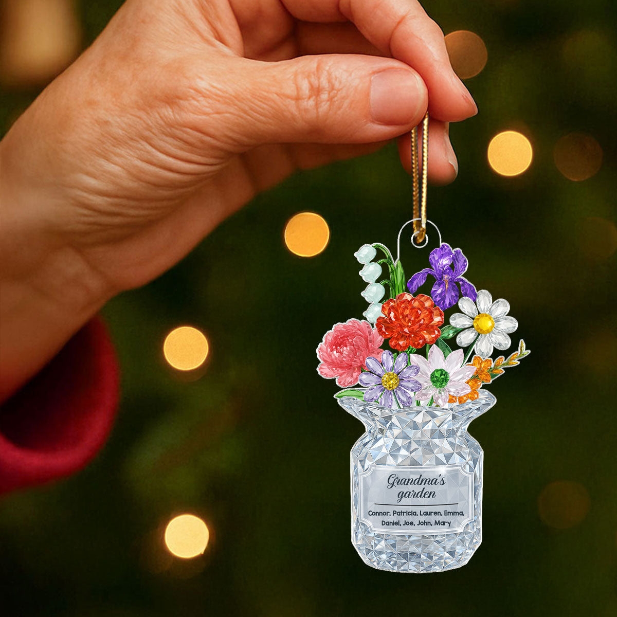 Grandma's Garden Birth Month Flower Vase 3D Crystal Effect, Personalized Acrylic Ornament, Christmas Gift Grandma