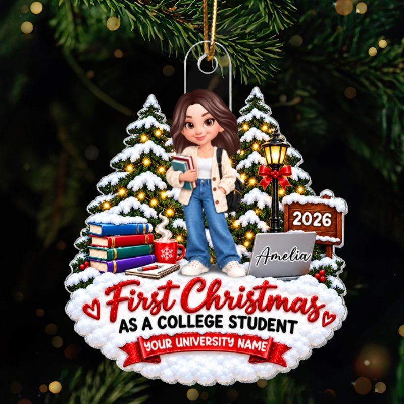 First Christmas As College Student - Personalized Acrylic Ornament - Christmas Gift For College Students, Freshmen, Son, Daughter