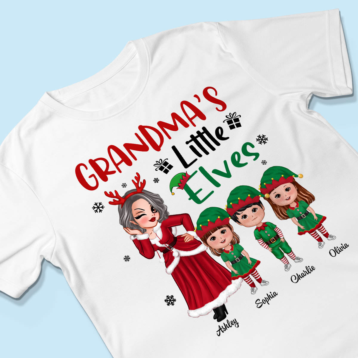 Christmas Pretty Grandma Mom Little Elves Doll Kids Personalized Shirt